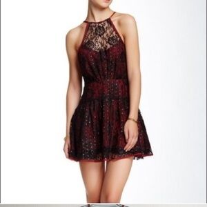 Free people burgundy and black lace dress